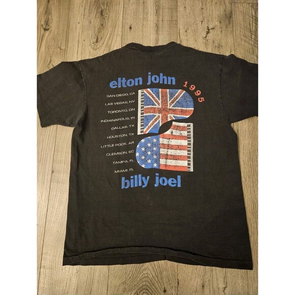 Vintage 1995  Elton John Billy Joel Tour TShirt LARGE Black Single Stitch USA - Picture 6 of 9